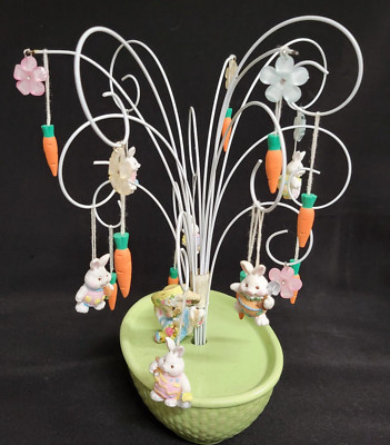 11 Inch Tall Easter Spring Tree 21 Hanging Colorful Ornament Bunny Carrot Flower