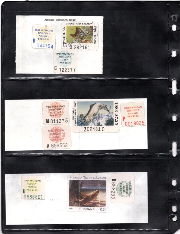 SELLOS DE PESCA DE SALMÓN Y TRUCHA DE ESTADOS UNIDOS 1970-2010 DE LOS GRANDES LAGOS DE MICHIGAN, WISCONSIN Foto 2 de 4