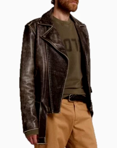 Men's Motorcycle Biker Genuine Buffalo Skin Leather jacket Brando Style Black image 3