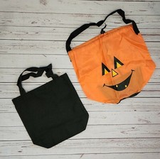 Halloween Pumpkin Trick-or-Treat Bags - Small Black Canvas Tote Bag - New 2/pk