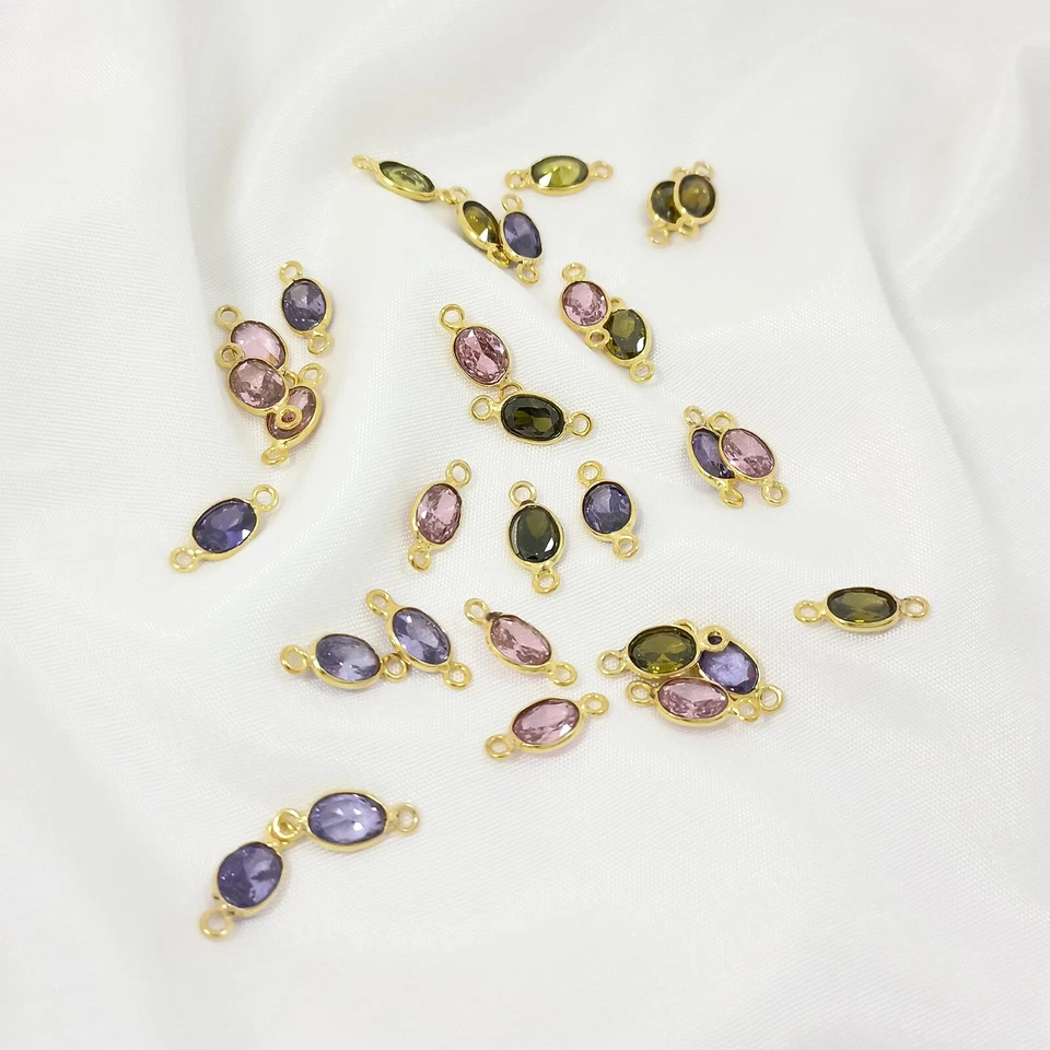 6件装边框连接器宝石发现,5X7毫米立方氧化锆双扣吊饰 — 第 4/4 张图片