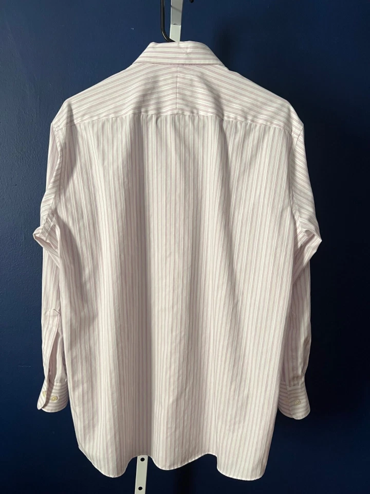 Joseph Abboud коллекции хлопок элитный мужчин платье рубашка розовый/белый в полоску Sz16-34 - Изображение 3 из 4