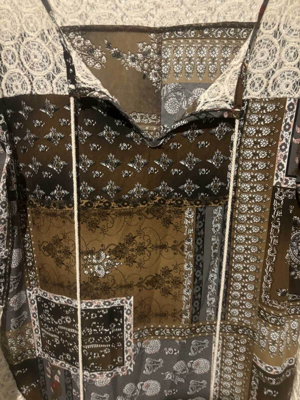 VETEMENTS Abito Flamingo Urban Boho Taglia S Pizzo a Livelli Artistico Donna Nero Marrone