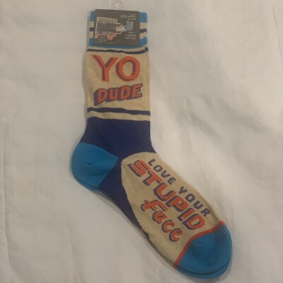 Blue Q Mens Crew Socks / YO DUDE, LOVE YOUR STUPID FACE (Fits Mens Size 7-12)