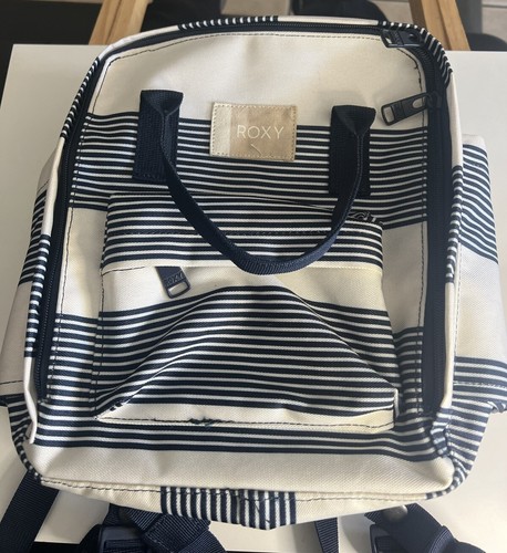 New No Tags Roxy lunchbox Backpack Stripped Navy Blue And Ivory - Picture 15 of 17