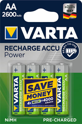 4 x Varta Recharge Accu Power Akku 5716 AA Mignon HR6 Akku 2600mAh 1,2V