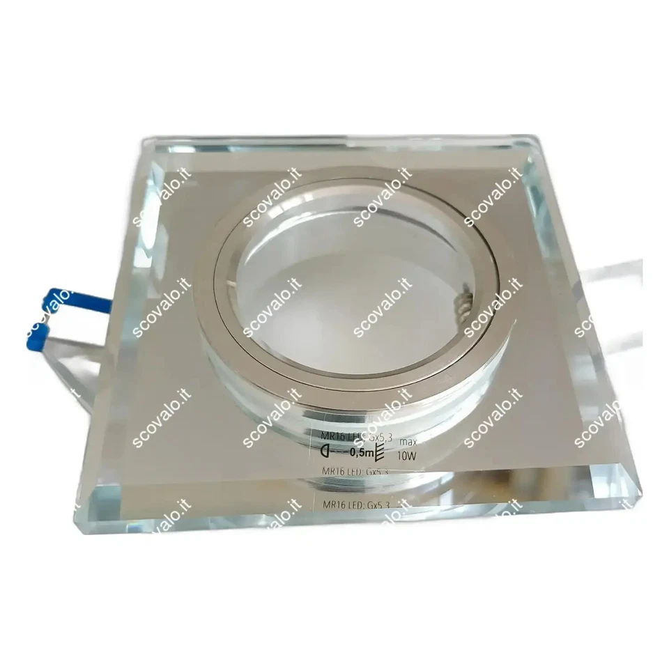 porta faretto incasso decorativo GU10 vetro trasparente 1 luce fisso quadrato - Immagine 2 di 4