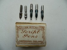 William Mitchell's SCRIPT PENS NIBS X 5  ( 3 New 2 Used ) With Original Box