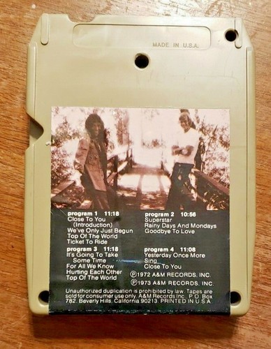 CARPENTERS THE SINGLES 1969-1973 8T-3601 8 TRACK TAPE -TESTED - Imagen 2 de 4