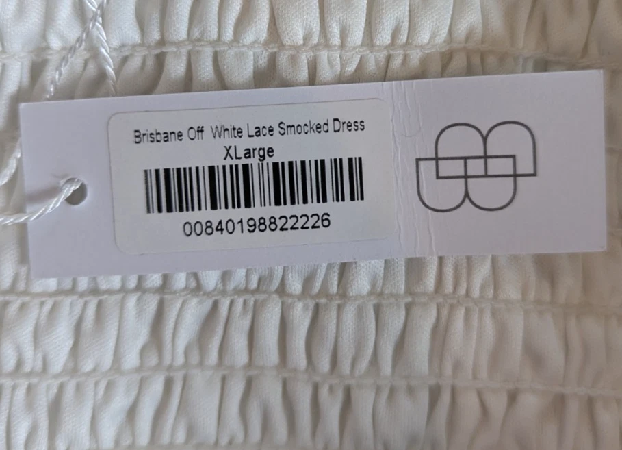 OFF WHITE Abito midi baltico nato pizzo smocked Brisbane bianco sporco manica a palloncino taglia XL