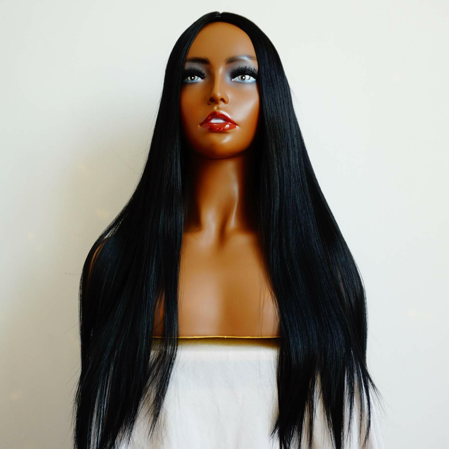33 Inch Long Straight Black Wig Center Part Sleek main image 1