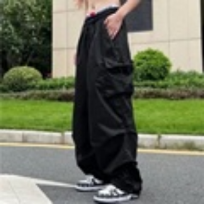 QWANG Orange Women Low Waist Baggy Cargo Pants Loose Pocket Jogger Trousers  Hippie Punk Streetwear