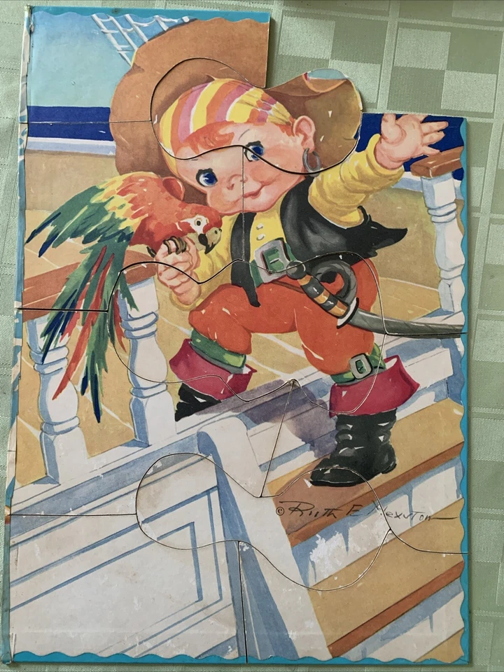 Rompecabezas de cartón de dos caras Ruth E Newton vintage años 40 13 x 9 pulgadas esquina faltante Foto 3 de 4