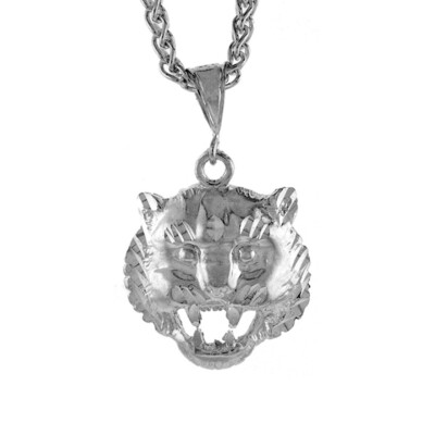 925 Sterling Silber Brüllender Tigerkopf Anhänger Diamantschliff 1 1/8 (28 mm) Zoll