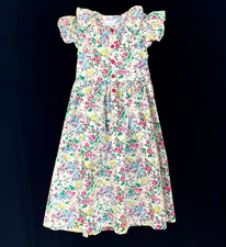 Vintage Simi Girls 10 Floral Dress Cotton Sleeveless w Ruffles Front Buttons