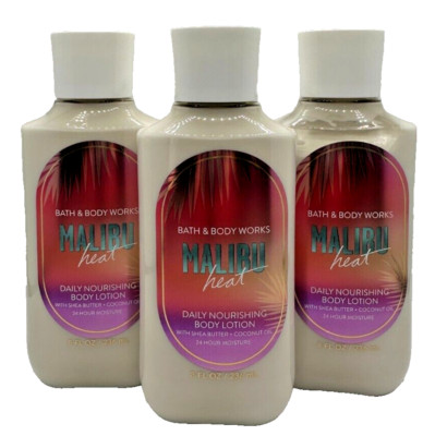 NEW Bath & Body Works Lot of 3 Bottles Malibu Heat Daily Body Lotion Cream 8 oz