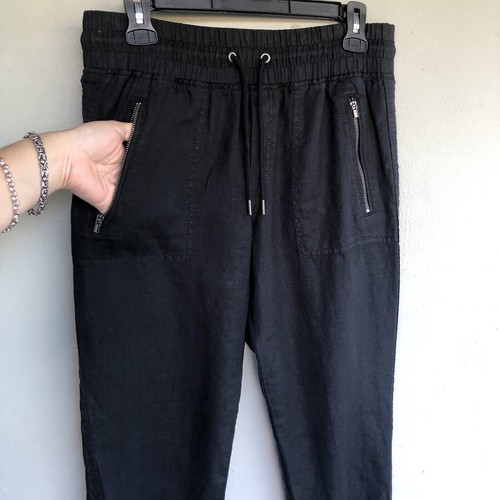 Athleta Cabo Linen Pants Womens 4 Black Jogger Zip Pockets Active Travel Beachy - Picture 4 of 15