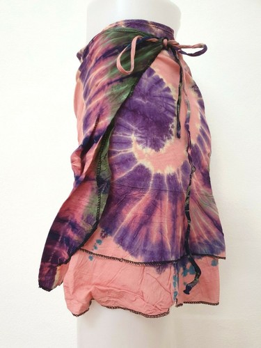Tie Dye Wrap Around Short Skirt Beach Cover Bohemian Hippie Gypsy Lagenlook SWS - Picture 2 of 4