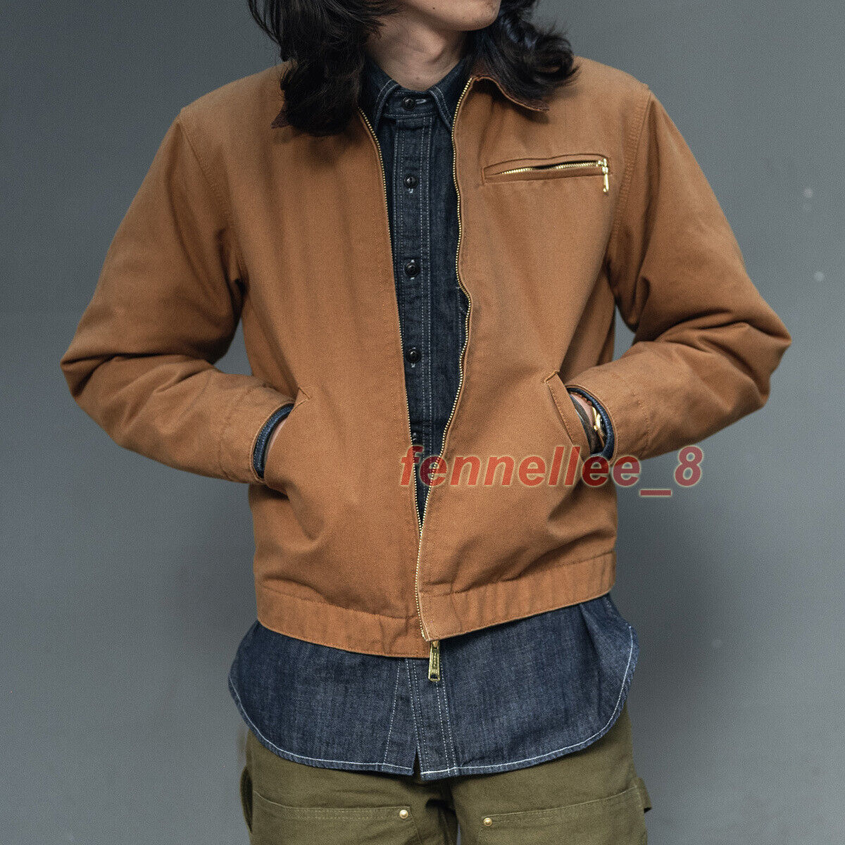 Retro Jacket Short Canvas Workwear Jacket Mens Casual Zipper