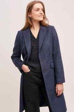 Anthropologie Jessie Colourblock Navy Wool Cashmere Blend Coat Size 16