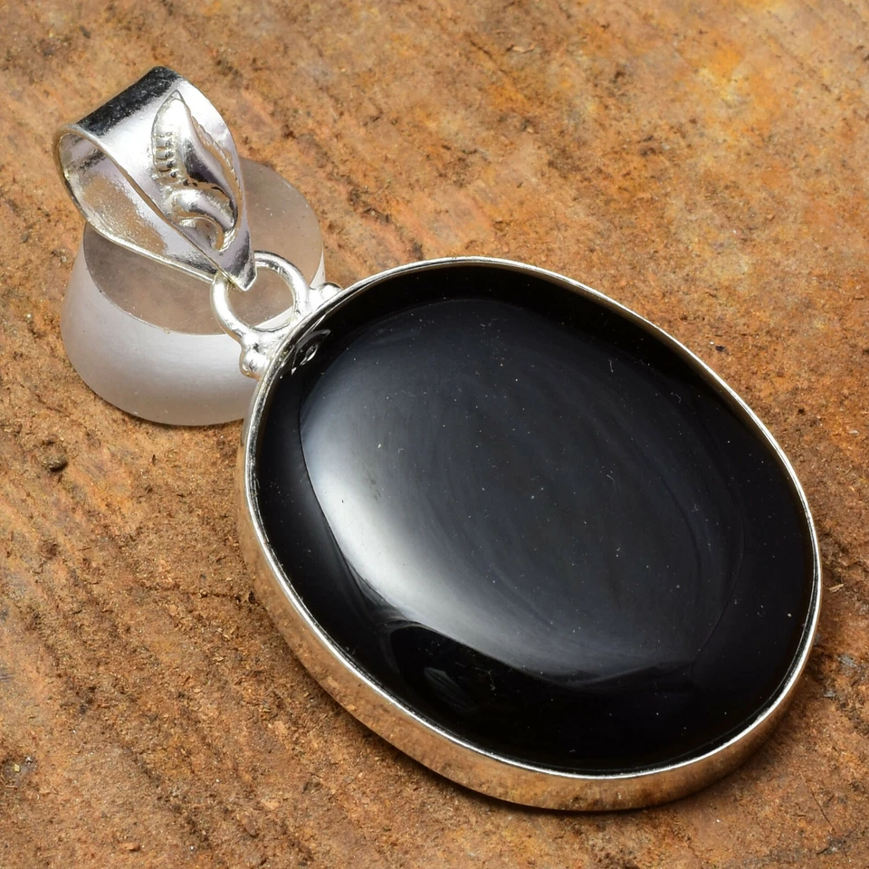 Ciondolo Ovale Fatto A Mano In Argento Sterling 925 Con Gemma Di Onice Nero - Immagine 3 di 3