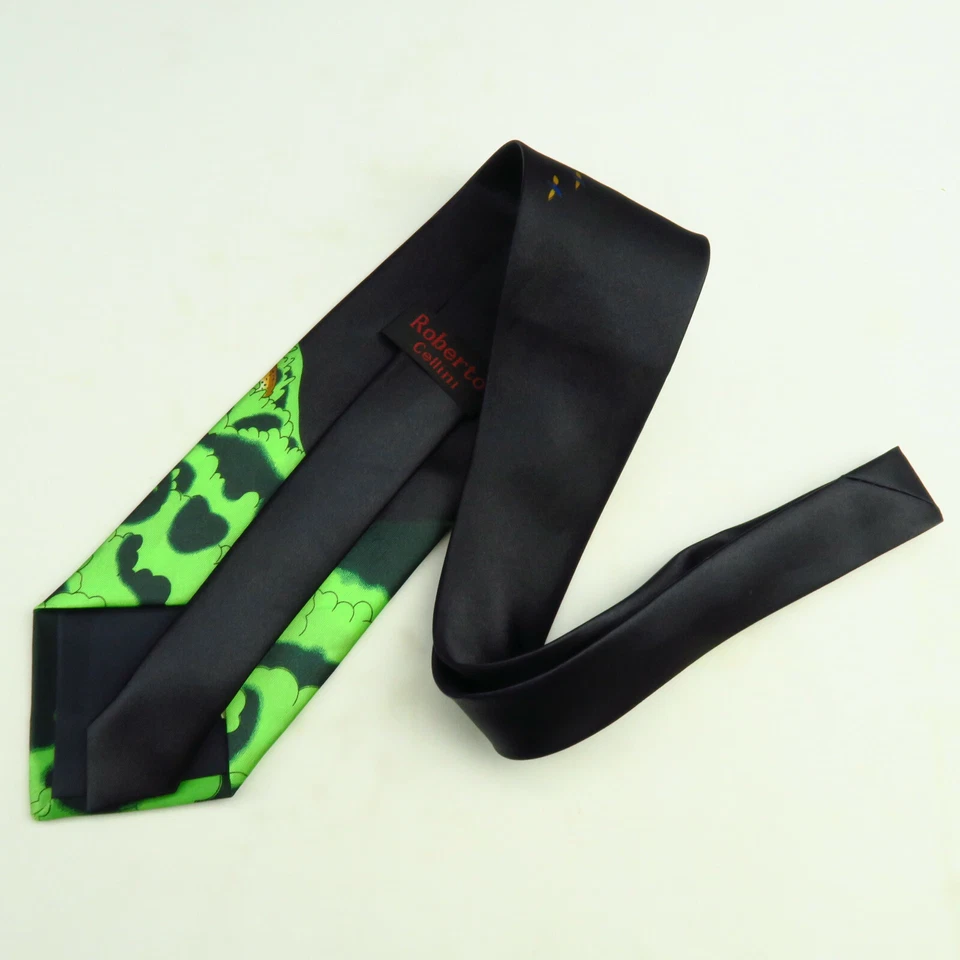 Corbata para hombre Roberto Cellini Arca de Noé negra verde 59"x3,75" hipopótamos leones Foto 4 de 4