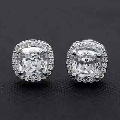 2.50Ct Lab Created VVS1/D Diamond Screw Back Halo Stud Earrings 14K White GP