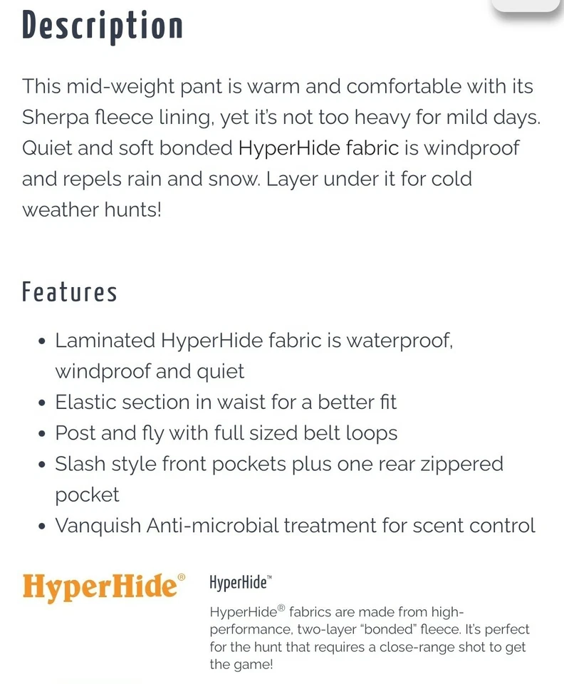 Gamehide Pinch Point Sherpa Fleece Lined Pant GHP Realtree Edge Size Large - Image 3 of 3