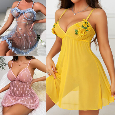 Sexy Lingerie Women's Lace Babydoll Dress See-Thru Sleepwear Nightwear G- string | eBay Sexy Lingerie Women's Lace Babydoll Dress See-Thru Sleepwear Nightwear G- string | eBay