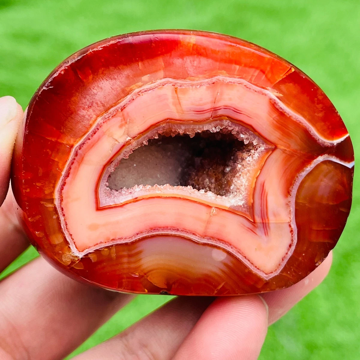 206g Natural Polished Red Agate Geode Quartz Crystal Specimen