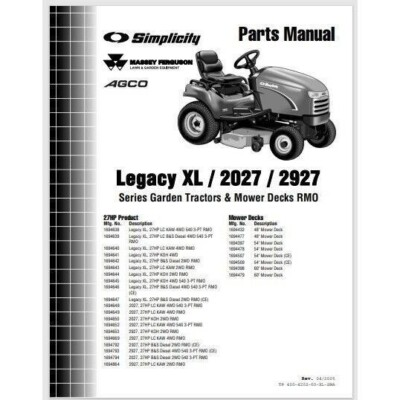 #ad Simplicity Legacy XL 2027 2927 Lawn Tractor Parts Manual 122 pages $28.00