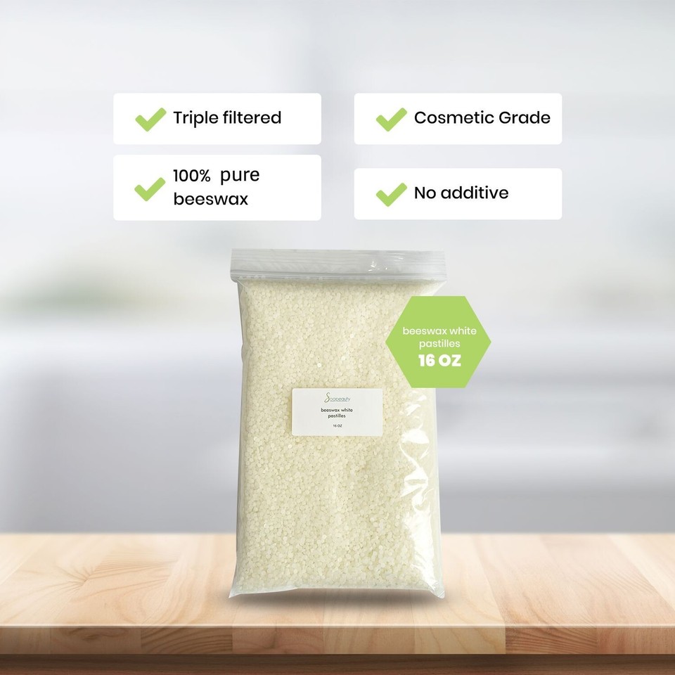 White Beeswax Pastilles Beads 100% Pure & Natural Made in USA Bulk 8 oz ...