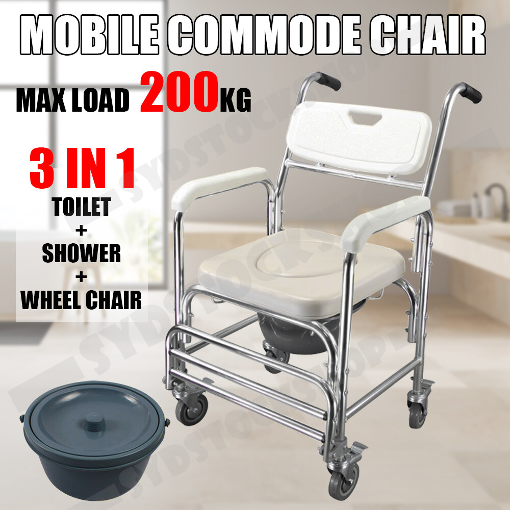 Mobile Shower Toilet Commode Chair Bathroom Bedside Aluminum
