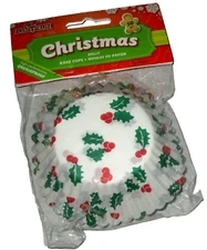 CHRISTMAS BAKING CUPS ~CHRISTMAS HOLLY-50 Ct. ~ Grease Resistant ~3" Diameter