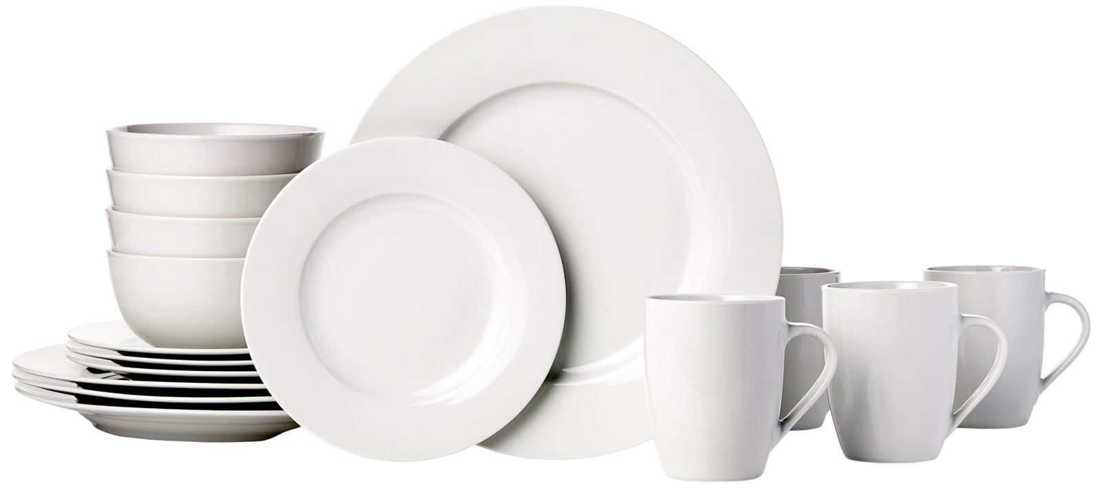 Amazon Basics 16-Piece Porcelain Dinnerware Set with Mugs Service for 4