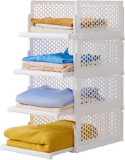 Pull-Out Plastic Storage Basket,Stackable Closet Organizers Drawer Anti-Tipping,