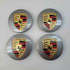 Porsche Wheel Center Caps 65mm Set of 4 Hub Covers Satin Grey Gold Crest Badge