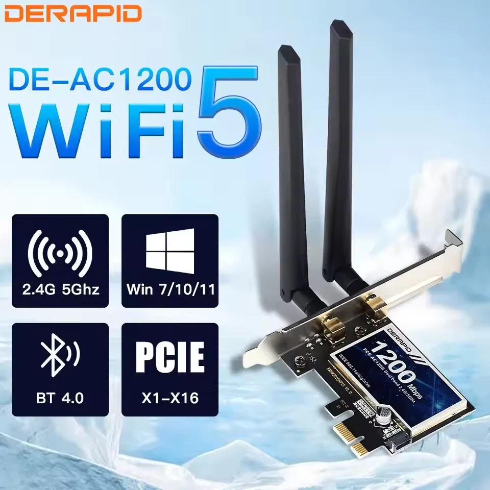 Derapid ac1200 wifi adapter bluetooth dual band 2,4 ghz/5ghz pcie drahtlose - Bild 2 von 4