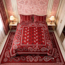 Burgundy Bandana Duvet Cover Set King Size,Boho Paisley Bandanas Bedding Set 3Pc