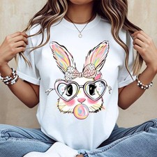 Colorful Easter Bunny With Heart Glasses And Bubblegum Print For Spring