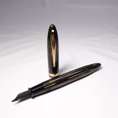 Vintage Sheaffer Lifetime Balance Fountain Pen Green Stripe Gold Trim 5 1/2 