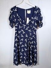 Anthropologie Maeve Dress Fern Ruched Butterfly Dress Navy White UK 6 NWT