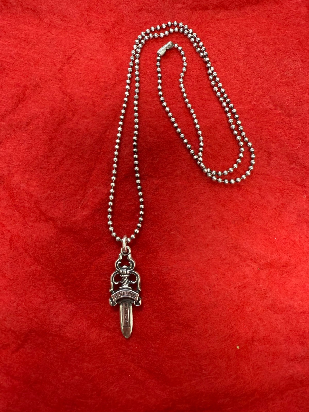 Authentic Chrome Hearts Antique Dagger Pendant  with Ball Chain