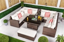 Havana 8 Seat Modular Sofa Rattan Garden Furniture Set Drinks Cooler Table Bench