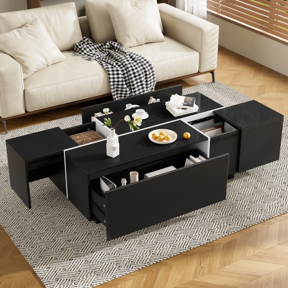 Extendable Coffee Table with 2 Hidden Storage Compartments and 2 Drawers