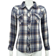 Rails Top Womens Small Blue Plaid Long Sleeves 100% Cotton Sheer Autumn Campfire