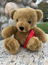 Teddy Bear Brown Red Bow 16  Plush Stuffed Animal Black Nose