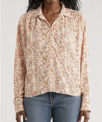 Melrose & Market Coral White Floral Button Up Career Work  Top sz M NWT