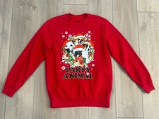 Holiday Ugly Sweater Pug Dog Christmas Red Bells GREAT Size M