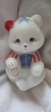 Fenton Art Glass Stars & Stripes Hand Painted Bear Signed By J. Fredrick